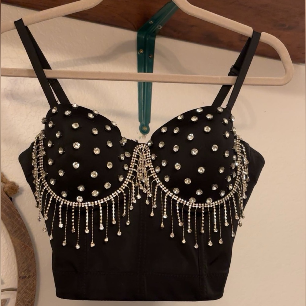 Lingerie wear/ rhinestone crop top